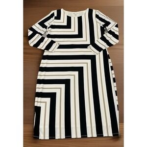 Cato Geometric Print Long Sleeve Midi Dress Womens Size XL Black White Khaki